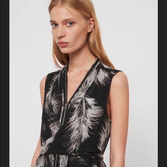 NWT All Saints Jayden Feather Dress Black Sz Medium - Picture 3 of 16